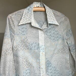 Vintage Vera Newmann semi sheer 70s dagger‎ collar button up blouse top Medium